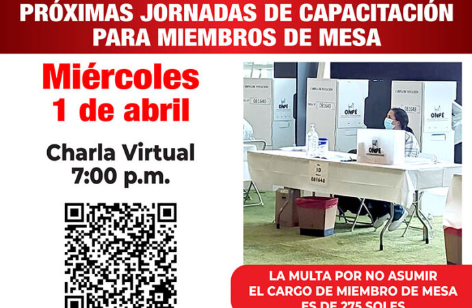 Última Capacitación para  Miembros de Mesa Modo Virtual via Zoom