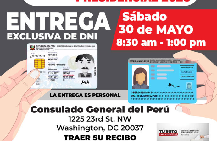30 de Mayo – Entrega Exclusiva de DNI en Washington DC